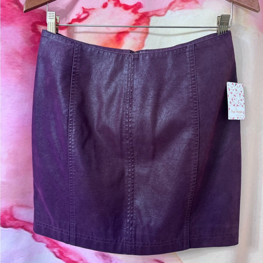 Free People Coated Denim Faux Leather Purple Mini Skirt NWT